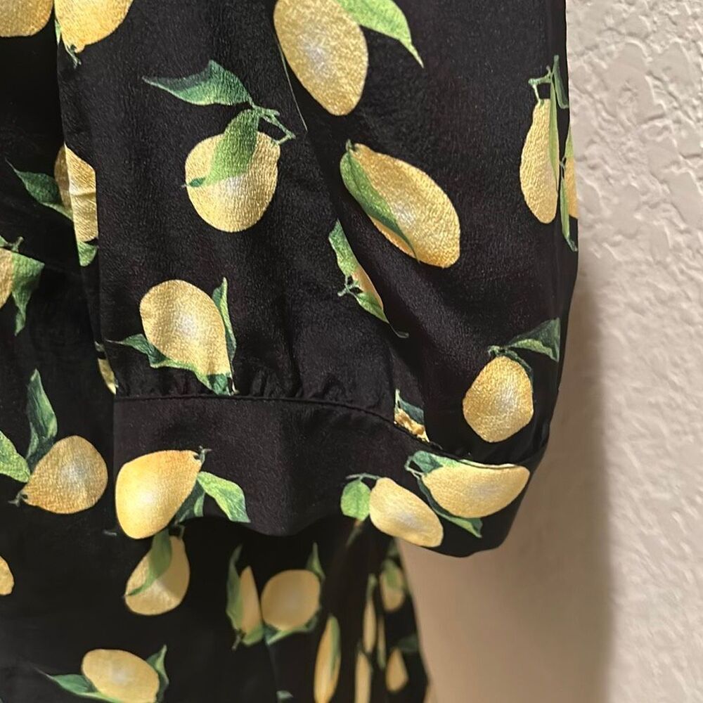 Michael Kors Collection Sz 10 Lemon Print Button Blouse Silk Italian Euro Summer - Picture 5 of 9